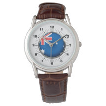 Manar Australien Flagga Brown Leather Strap Watch