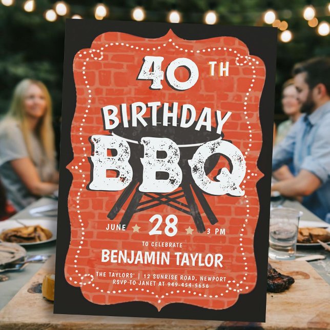 Manar Backyard Birthday BBQ Party Rustic Black Inbjudningar (mens birthday party invitations backyard bbq barbeque rustic vintage country milestone personalized )
