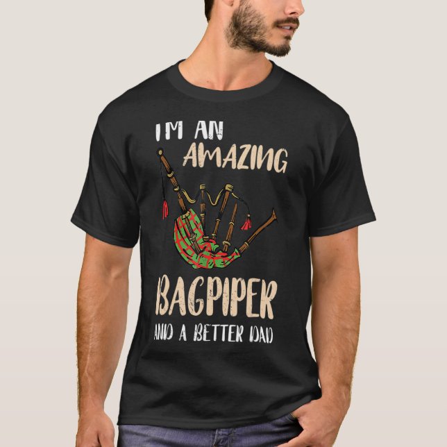 Manar Bagpipe Fantastisk Pappa Man Far Scottish Ba T Shirt (Framsida)