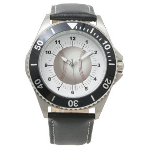 Manar Baseball Black Leather Strap Watch Armbandsur