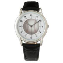 Manar Baseball Krona Black Leather Strap Watch
