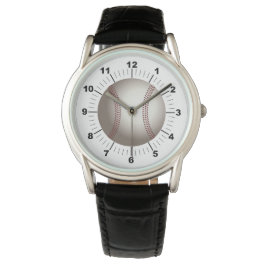 Manar Baseball Krona Black Leather Strap Watch Armbandsur