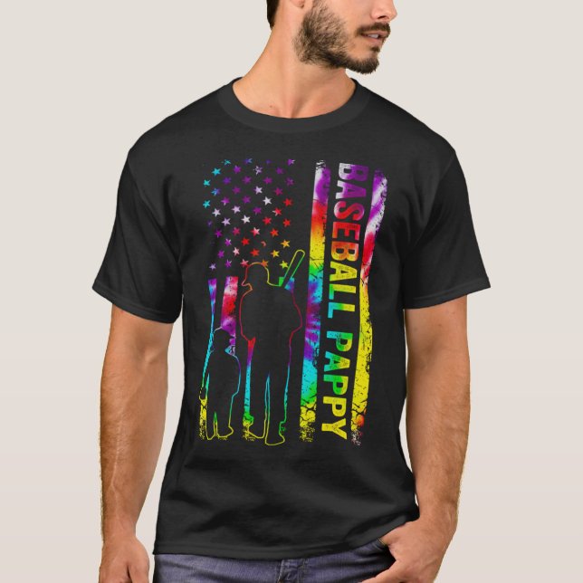 Manar Baseball Pappy American Flagga Tie dye T Shirt (Framsida)