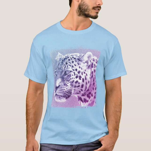 Manar Basic Light Blue T-Shirt Leopard Head (Framsida)