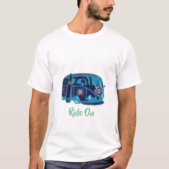 Manar Basic-Shirt, White Ride on Van Hippie T-shirt (Framsida)