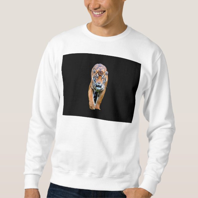 Manar Basic White Sweatshirt Walking Tiger Trendig (Framsida)