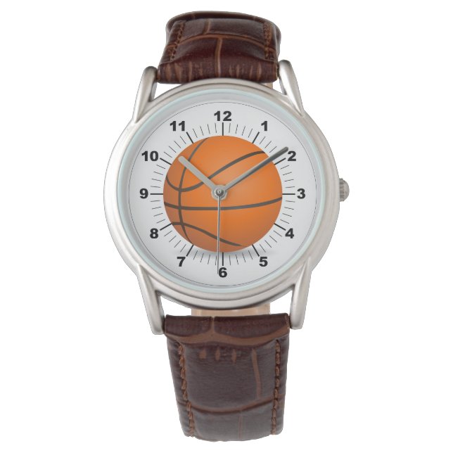 Manar Basketball Classic Brown Leather Strap Watch Armbandsur (Framsida)