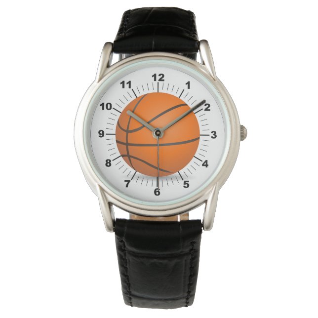 Manar Basketball Krona Black Leather Watch Armbandsur (Framsida)