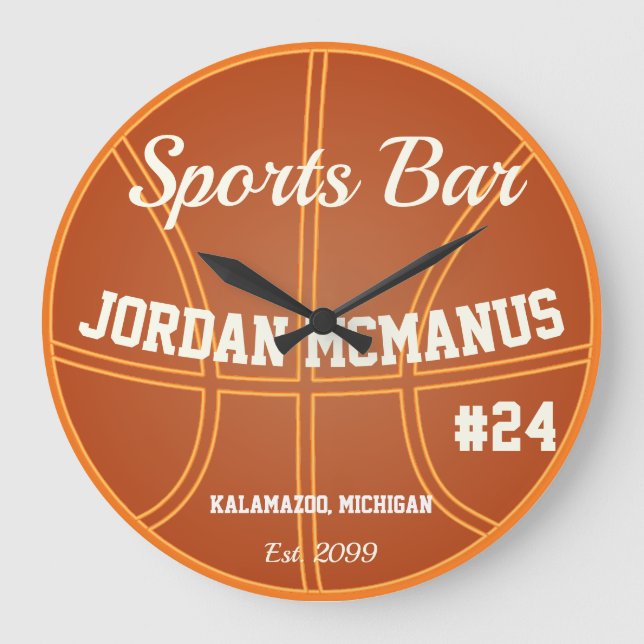 Manar Basketball Sports Pub Clock Sign Stor Klocka (Framsida)