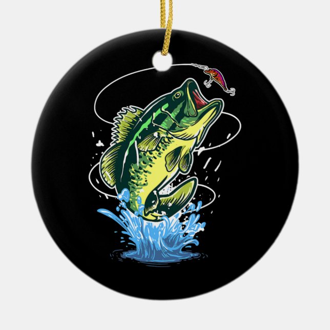 Manar Bass Fishing Fisher Lures Bass Fish Julgransprydnad Keramik (Framsidan)