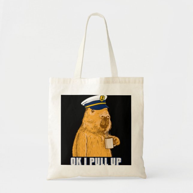 Manar båtkapten Capybara Ok i dra upp med Kaffe Tygkasse (Framsidan)