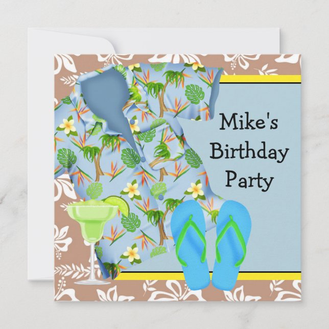 Manar BBQ Margarita Beach Födelsedagsfest inbjudan (Framsida)