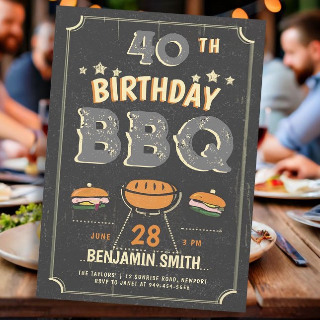 Manar BBQ Party Rustic Cowboy Land Birthday Inbjudningar (mens birthday party ideas backyard bbq barbeque rustic vintage blackboard country invitation)
