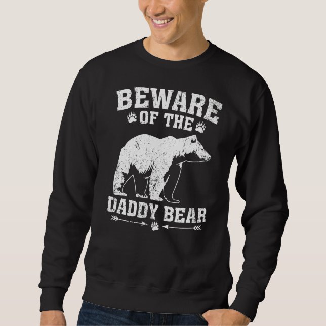 Manar Bear Beware Pappa Bear Fars dag Lång Ärmad Tröja (Framsida)