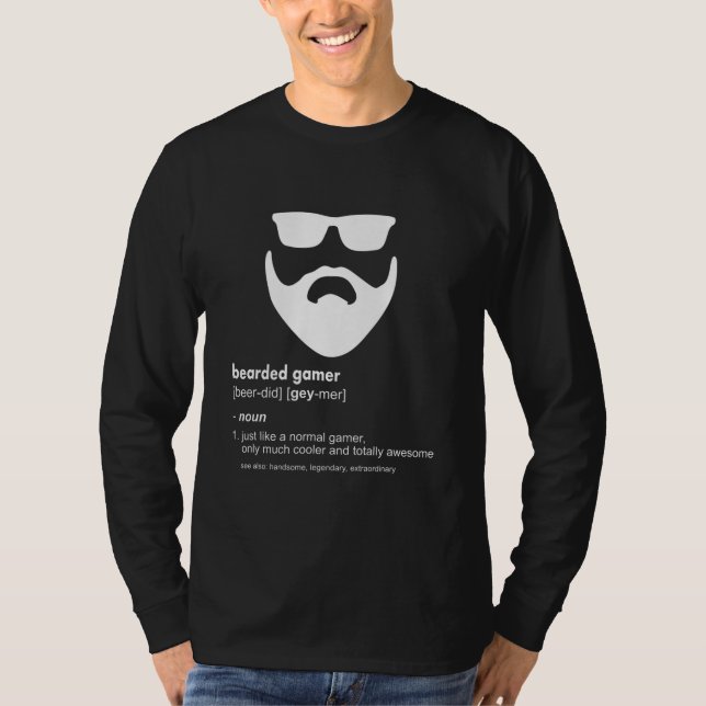 Manar Beared Gamer Shirt Beard Joke Video Gaming T Shirt (Framsida)