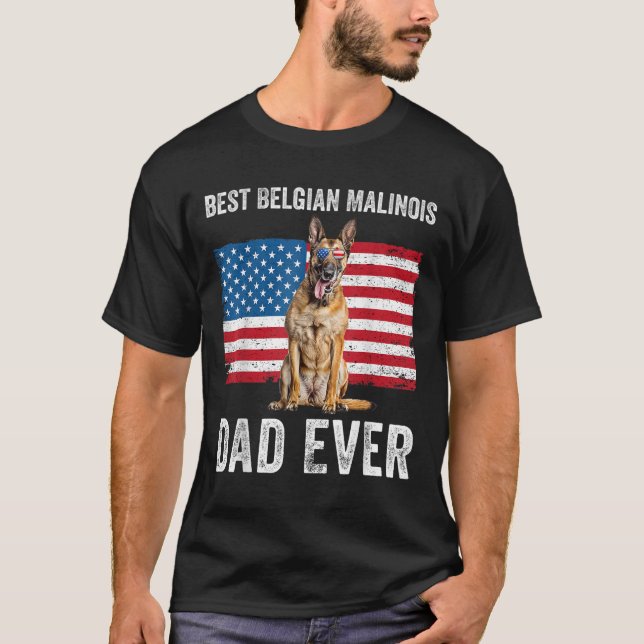 Manar belgisk Malinois Pappa American Flagga belgi T Shirt (Framsida)