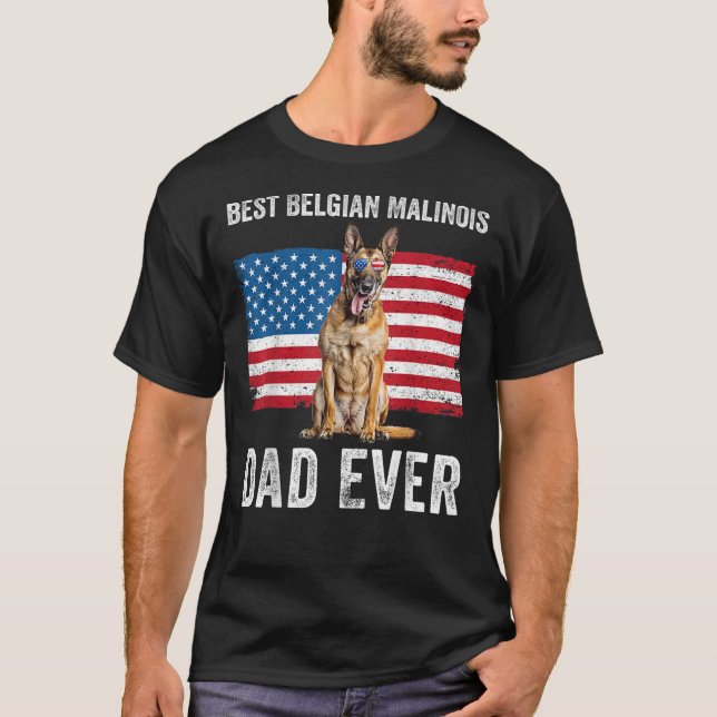 Manar belgisk Malinois Pappa American Flagga belgi T Shirt (Framsida)