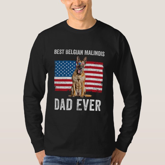 Manar belgisk Malinois Pappa American Flagga belgi T Shirt (Framsida)