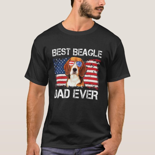 Manar Best Beagle Pappa Alltid American Flagga Da T Shirt (Framsida)