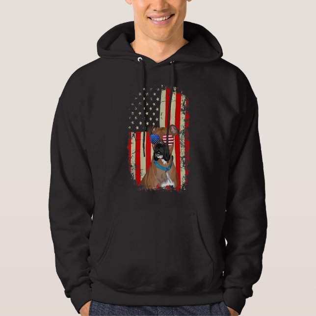 Manar Best Boxer Pappa Alltid Hund Amerikanska Fla Hoodie (Framsida)