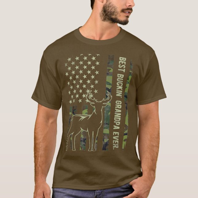 Manar Best Buckin Grandpa Aldrio Camo American Fla T Shirt (Framsida)