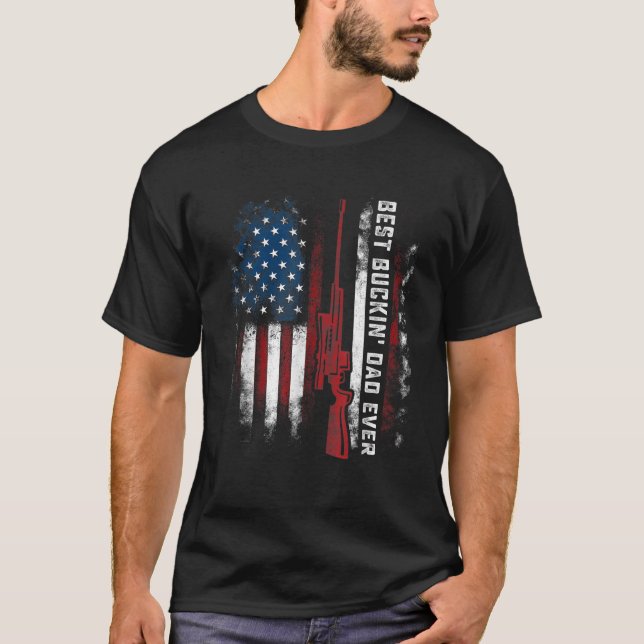 Manar Best Buckin Pappa All Flagga American Hjort  T Shirt (Framsida)