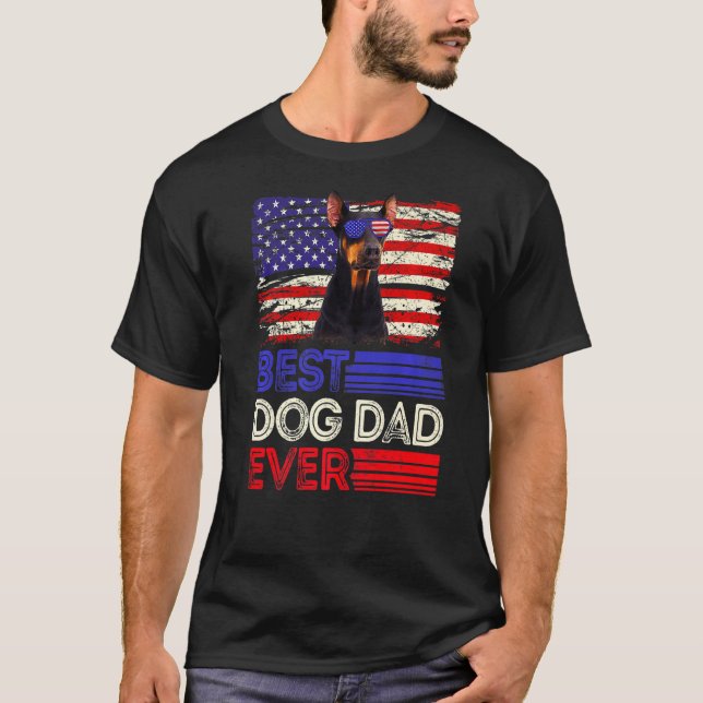 Manar Best Doberman Pappa någonsin American Flagga T Shirt (Framsida)