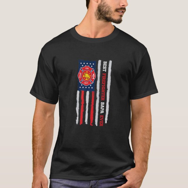 Manar Best Firefighter Bapa Aldrig USA Flagga Fire T Shirt (Framsida)