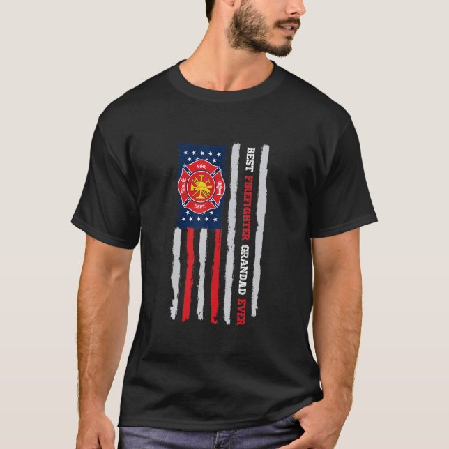 Manar Best Firefighter Grandad Aldris US Flagga Fi T Shirt (Framsida)