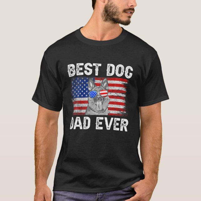 Manar Best German Shepherd Pappa Unamerikansk Flag T Shirt (Framsida)