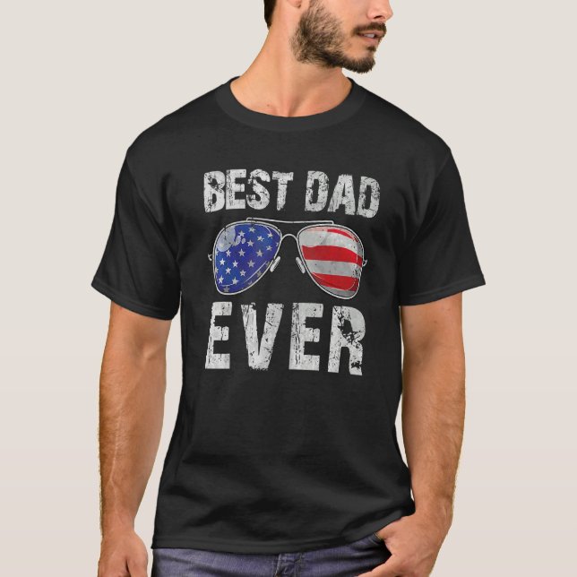 Manar Best Pappa någonsin med USA:s Flagga Sunglas T Shirt (Framsida)