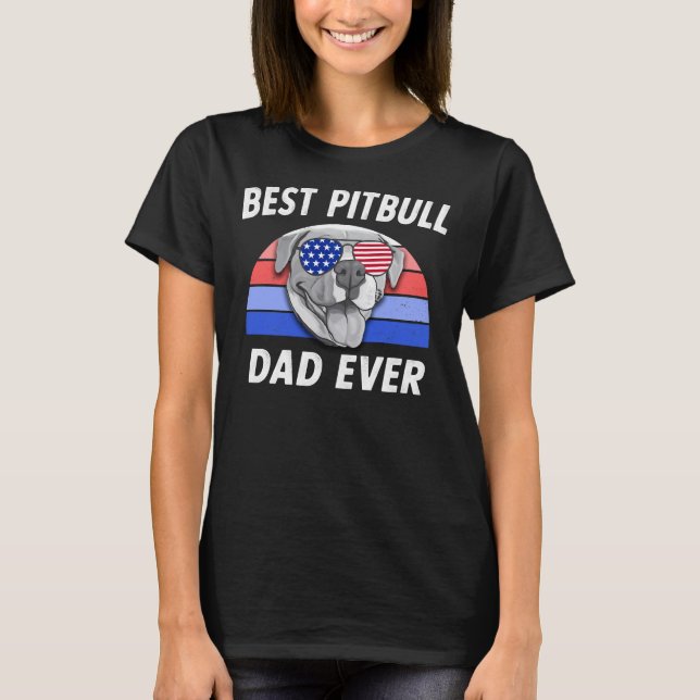 Manar Best Pitbull Pappa Funny Pit Bull Retro Far T Shirt (Framsida)
