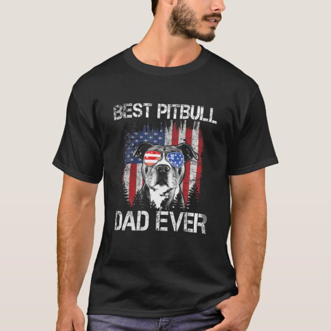Manar Best Pitbull Pappa någonsin American Flagga  T Shirt (Framsida)