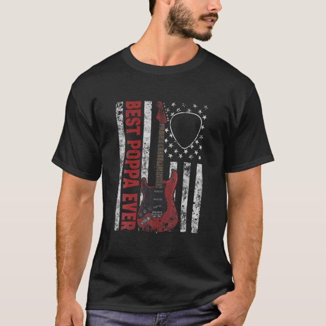 Manar Best Poppa någonsin American Flagga Guitar C T Shirt (Framsida)
