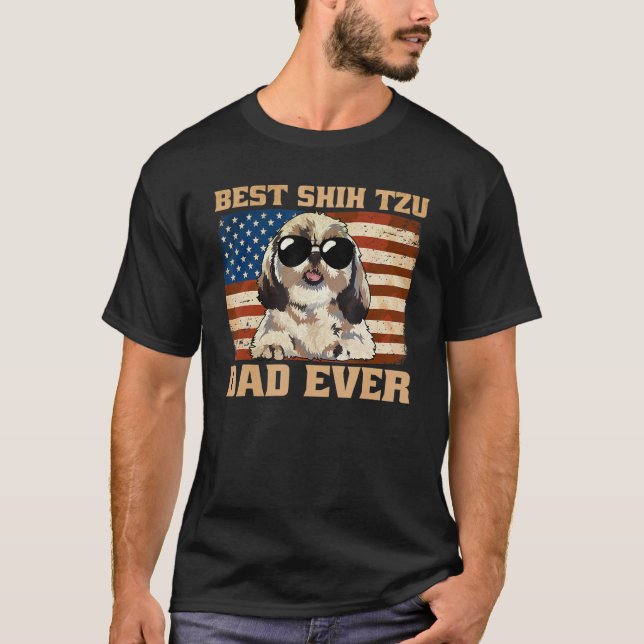 Manar Best Shih Tzu Pappa någonsin USA American Fl T Shirt (Framsida)