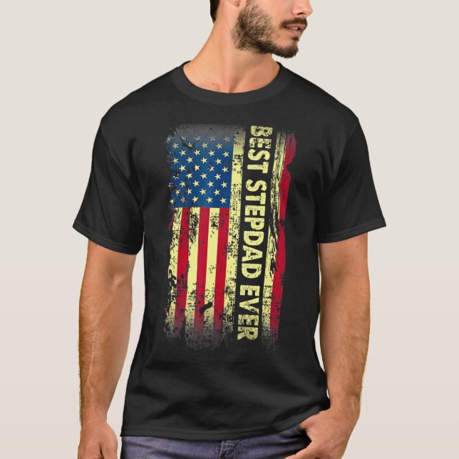 Manar Best Stepdad Aldrig Fars dag USA Fl T Shirt (Framsida)