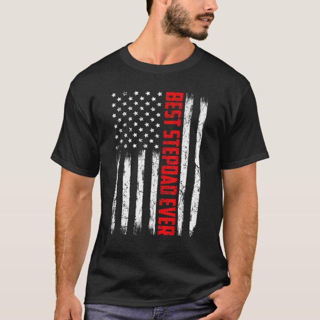 Manar Best Stepdad All American Flagga Fars dag T Shirt (Framsida)