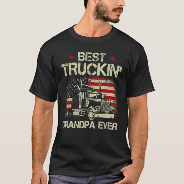 Manar Best Truckin Grandpa All American Flagga Big T Shirt (Framsida)