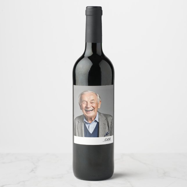 Manar Birthday Vin-etikett med foto och Monogram Vinflaska Etikett (Framsida)