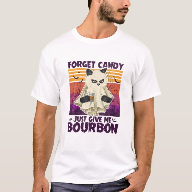 Manar Black Cat Glöm Candy Ge Me Bourbon H T Shirt (Framsida)