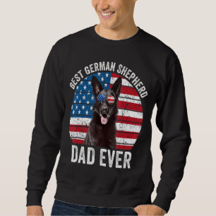 Manar Black German Shepherd Pappa American Flagga  Lång Ärmad Tröja