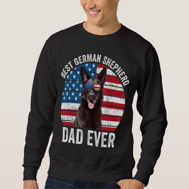 Manar Black German Shepherd Pappa American Flagga  Lång Ärmad Tröja (Framsida)