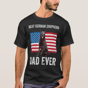 Manar Black German Shepherd Pappa American Flagga T Shirt