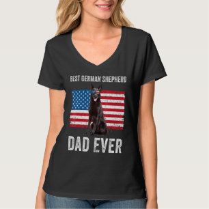Manar Black German Shepherd Pappa American Flagga T Shirt