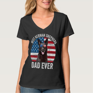 Manar Black German Shepherd Pappa American Flagga T Shirt
