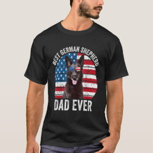 Manar Black German Shepherd Pappa American Flagga T Shirt