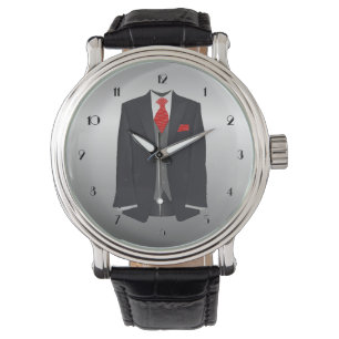 Manar Black Kostym och Red Tie Wrist Watch Armbandsur