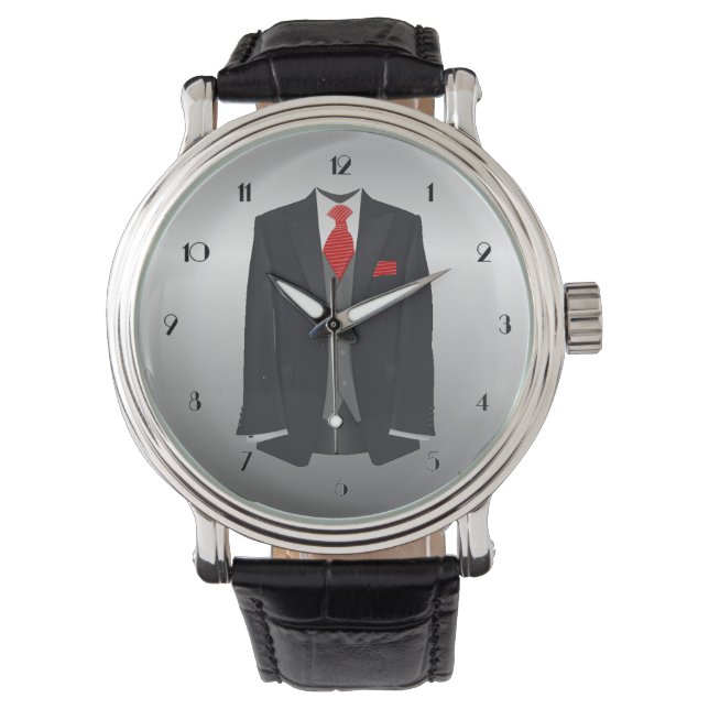 Manar Black Kostym och Red Tie Wrist Watch Armbandsur (Framsida)