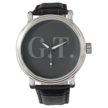 Manar Black Leather Monogram Wristwatch