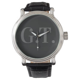 Manar Black Leather Monogram Wristwatch Armbandsur